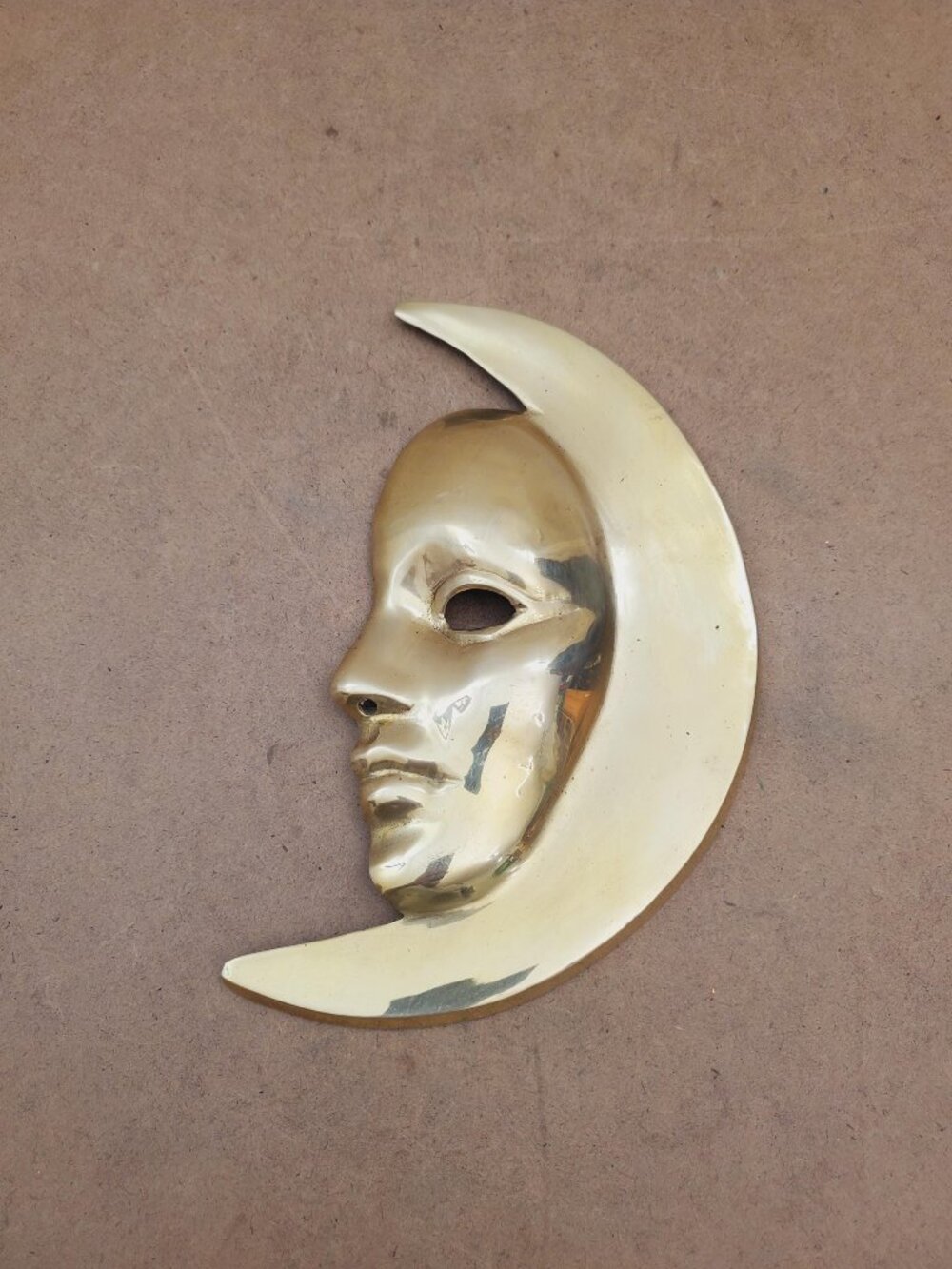 Vintage Man in the Moon Solid Brass Crescent Moon Lunar Face Wall Decor Wall
